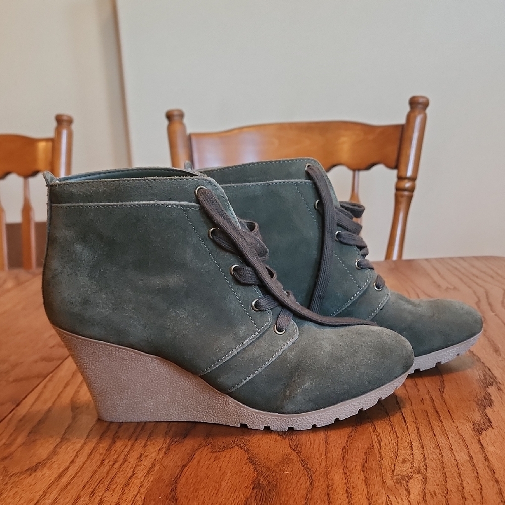 Mia Olive Colored Suede Wedge Boots (from Stitch Fix)